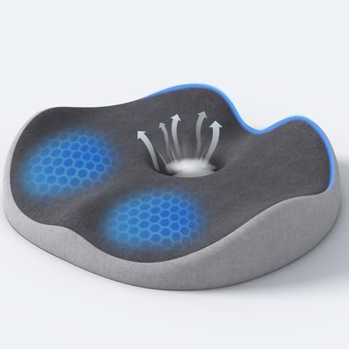 Auoketuo Donut-Sitzkissen aus Memory Foam, 42 x 39 x 8 cm, Grau | Ergonomisches Donut-Sitzkissen aus Memory Foam, rutschfest und waschbar