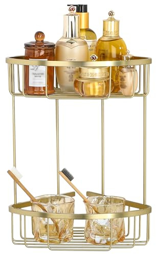 SAYAYO Corner Shower Caddy Shower Basket Organiser SUS304 Stainless Steel | 2-Tier Corner Bathroom Shelf, Gold & Glaze Finish
