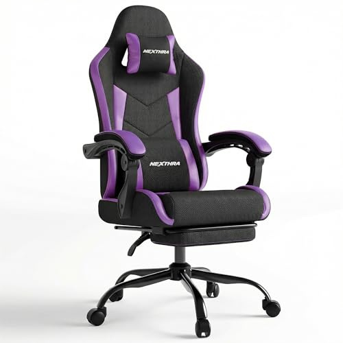 Nexthra Gaming Stuhl Ergonomisch mit Fußstütze, Gepolsterter Gamer Stuhl bis 180 kg, 150° Verstellbare Rückenlehne, Komfortabler Gamingstuhl Bürostuhl für Gaming und Büro, Lila
