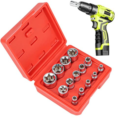 Yooyan 14-Page. Outdoor Torx Wrench Set 1/4 3/8 1/2, Torx Wrench nut Set sockets E4-E24