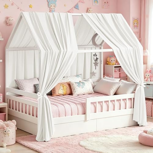 YushengTai Weiß Hausbett Himmel, 2 Stück Betthimmel Hausbett 270 x 67 cm, Himmelbett Vorhänge für Mädchen & Jungen, Kinderbett Baldachin Kinderzimmer Deko