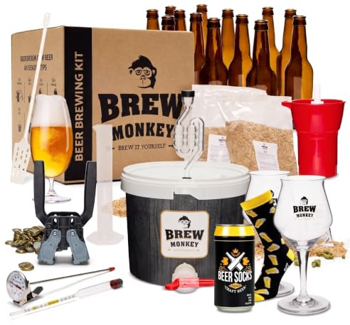 Brew Monkey ölbrygga ljus blond – platina ölbryggning set för 5 liter öl, 6,4 % vol., brygga öl själv, gåva till män, födelsedagspresent, present till pappa