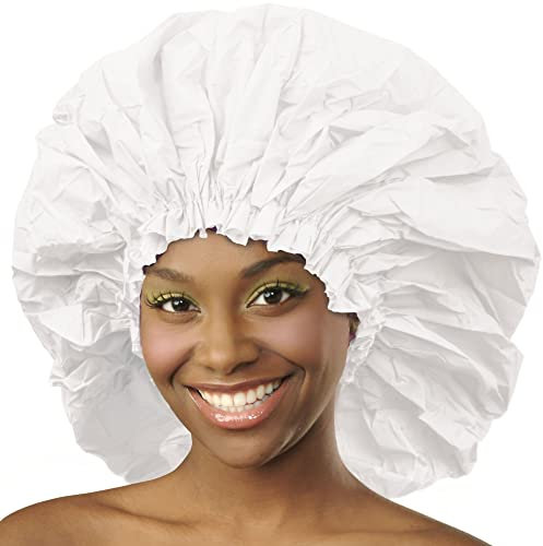 Donna Super Jumbo Shower Cap Waterproof Material 1pc for Women or Men Shower Cap for Roller Sets, Afros, Twist, Silk Wraps and More Reusable (WHITE COLOR)