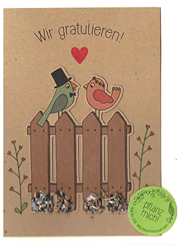 Die Stadtgärtner – Hochzeitskarte mit Saatstecker I Schöne Karte zur Hochzeit mit Vogel-Motiv I Saatpapier enthält hochwertige Wildblumen-Samen I Karte mit Umschlag I 10,5 x 14,8 cm (DIN A6)
