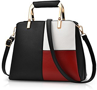 NICOLE&DORIS Frauen Farbe Einfache Handtaschen Umhängetasche Crossbody Messenger Bag Tote Schultasche für Lady PU Leder Schwarz