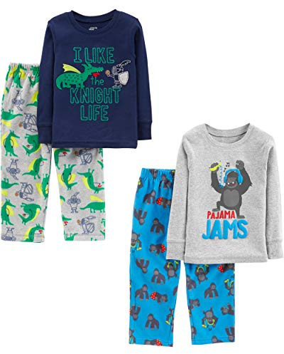 Simple Joys by Carter's 4-Piece Pajama Set (Cotton Top & Fleece Bottom) Juego de Pijama Bebé-Niños (Pack de 1)