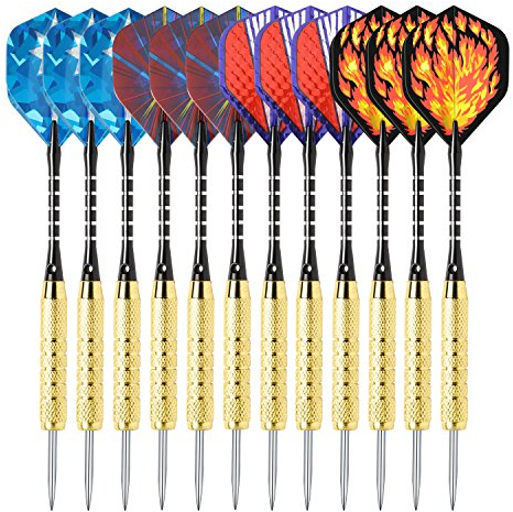 Ancees Dartpfeile, 18 Gramm Dart 12 Stücke Metallspitze Steel Darts Set mit Veschiedenen PET Laser Flights, Aluminum Schafts, Messing Barrels, Dart Point Spitzer