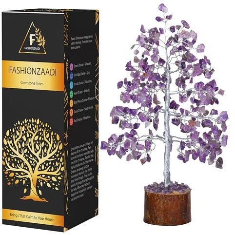 FASHIONZAADI Amethyst Crystal Tree Gemstone Feng Shui Bonsai Money Trees for Good Luck Chakra Stone Crystals Healing Home Office Living Room Décor Spiritual Gift Size -10 Inch (Silver Wire)