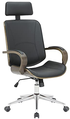 CLP Bürostuhl Dayton aus Kunstleder Drehstuhl mit Kopfstütze, Wippfunktion & Höhenverstellung | Schreibtischstuhl für Büro 360° drehbar, Farbe:schwarz/grau