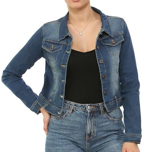 NOROZE Women’s Washed Detail Denim Jacket | Ladies Trucker Classic Western Design Denim Jeans Jacket ALL UK SIZES (Light Blue, 8)