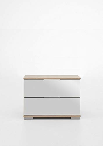 Nachtschrank Olha Nachtkonsole Eiche sägerau NB+Spiegel 2 Schubkästen 52x40x38cm Beistellschrank Nachtkommode Schubladen Nachttisch Boxspringbett