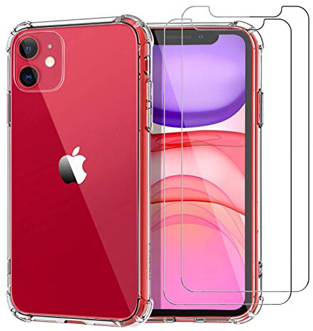 iPhone 11 Hülle, mit Panzerglas, [1 Hülle + 2 Panzerglas] Ultra Dünn Crystal Clear Handyhülle Case Silikon Slim Schutzhülle Stoßfest - Transparent