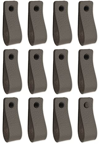 Brute Strength - Ledergriffe für Möbel - Dunkelgrau - 12 Stück - 16,5 x 2,5 cm - Schrankgriff, Türgriff für Küche, Bad, Schränke, Kommode, Holz