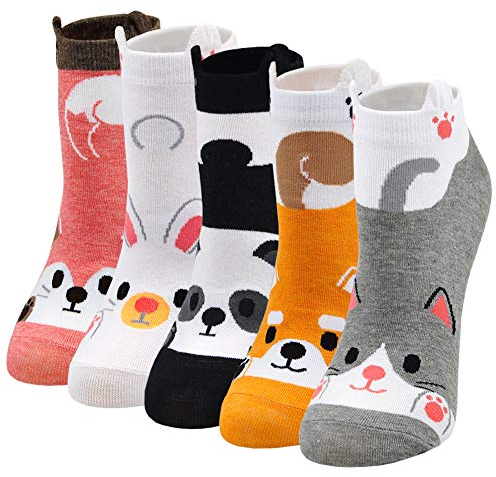 PUTUO Damen Lustige Bunte Socken aus Baumwolle: Witzige Tier Socken Frauen Weihnachtssocken 5 Paare