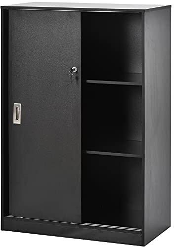 HOMCOM Aktenschrank, Büroschrank mit Türen, großer Bürocontainer mit 3 Regal und 2 Fächern, Aufbewahrungsschrank, E1 Spanplatte, Schwarz, 80 x 40 x 120 cm