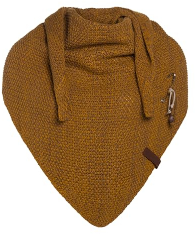KNIT FACTORY - Dreiecksschal Coco - Damen Strickschal mit Wolle - Umschlagtuch für den Herbst und Winter - Winterschal - Dreieckstuch - Hochwertige Qualität - XXL Schal - 190 x 85 cm - Ocker/Tobacco