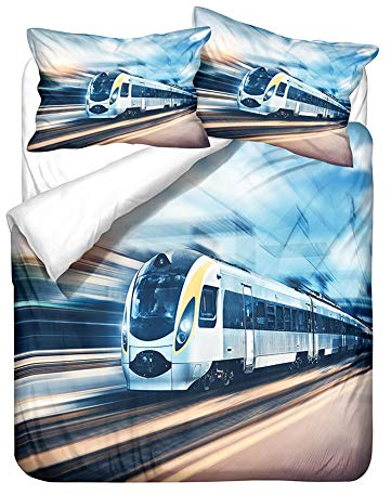 WENYA Einzelbett Bettbezüge Zug Eisenbahn Natürlich Landschaft, Bettwäsche Set Motorrad Flamme Bettbezug 135x200, Kissenbezug 80x80, Bettwäsche für Männer Jungen Jugendliche