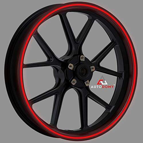 Autodomy Set Completo per 2 Ruota Adesivi Cerchi Moto 7 mm 15-19 Pollici | Riflettente Adesivi x Cerchi Moto Resistente Pioggia e UV | Strisce Adesive per Auto e Scooter Facile Installazione Rosso