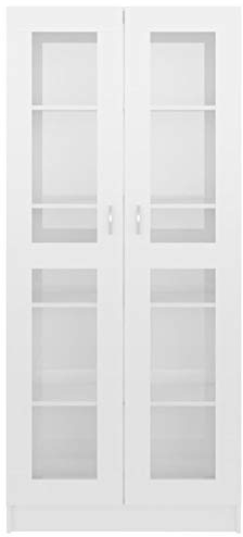 Kshzmoto Glasschrank Sideboard Vitrine Schrank Glastür Schrankeinheit, 82.5x30.5x185.5 cm, Hochglanzweiß