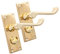 Polished Brass Victorian Scroll Lever Latch Lock Bathroom Privacy Door Handles, Suitable for All Types of Internal Doors (Privacy Handle)