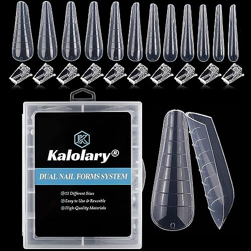 Kalolary 120PCS Dual Nail System Formen, Ballerina Form Nägel Full Cover Form mit 10 Stücke Schnell Aufbau Nagelspitze Clip Poly Gel Nail Art Tool für Nagelstudios und DIY Nail Art (Transparent)