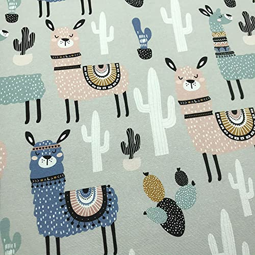 Kt KILOtela - Leinenstoff digital Bedruckt - Half Panama - Dekoration, Kissen - Patchwork 100 cm Länge x 280 cm Breite, Flammen, Kaktus - Rosa, Blau, Grau - 1 Meter