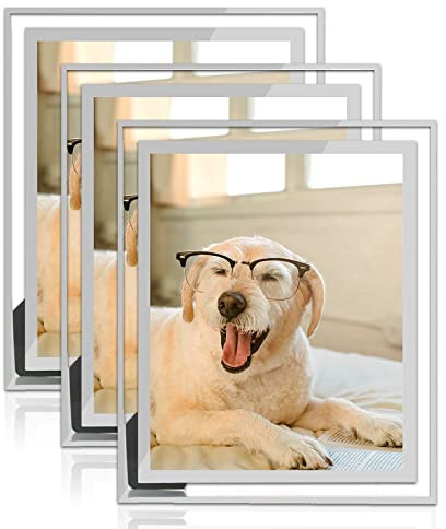 AHUNTTER 3 Stück 25,4 x 20,3 cm Glas-Bilderrahmen, verspiegelte Bilderrahmen, Tischdekoration, Portraitrahmen, Landschaftsrahmen, Geschenke, Silber