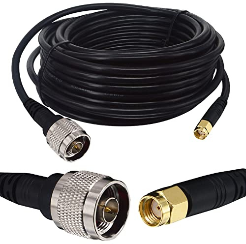 Cable N Macho a RP-SMA Macho 10M, Cable Coaxial RG58/U de Cobre Puro 50 Ohmios de Baja Pérdida, Cable de Extensión para Antena WiFi, Router 4G/LTE, GPS, FPV, Puente Inalámbrico y Amplificador de Señal