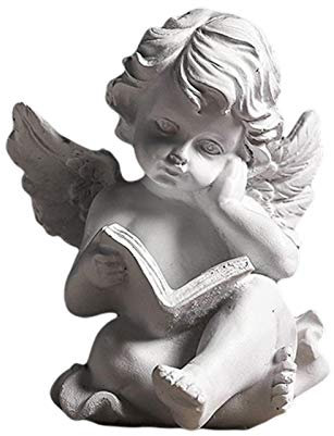 Cherubs Figurine, Miniature Reading Book Angel Statue Resin Angel Figure Sculpture Art Ornament for Living Room Desktop Home Garden Wedding Decor