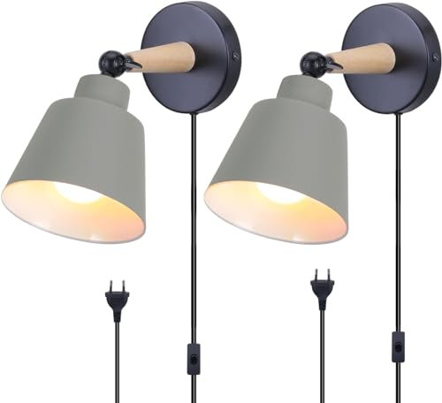 TOKIUS 2 Packs Appliques Murales Vintages Industrielles Plafonniers Luminaires E27 en Métal Réglable Lampe Murale Interieur Rétro pour Chambre Cuisine Restaurant (avec interrupteur, Gris)