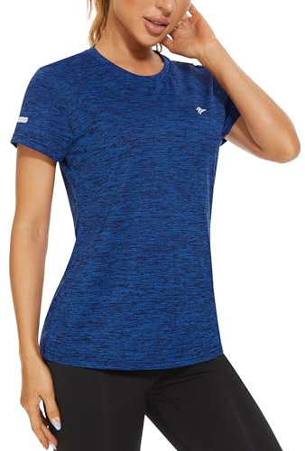 TACVASEN Damen Sport Tops Schnelltrocknend Fitness Shirts Elastische Basic Damenshirts Leichte Sommer T-Shirt, Königsblau, L