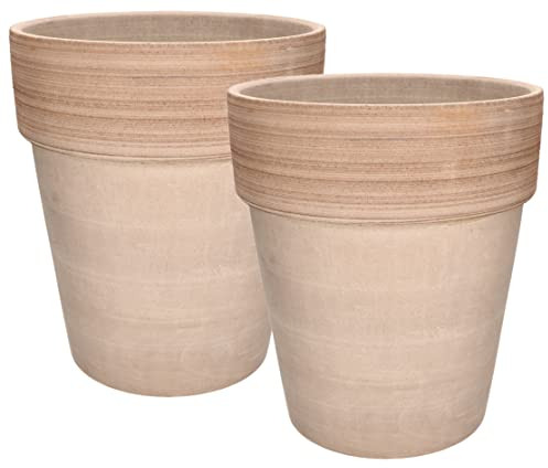 KOTARBAU® Lot de 2 pots de fleurs en terre cuite - En céramique - Diamètre : 31 cm - Résistant au gel - Bord nervuré - Café