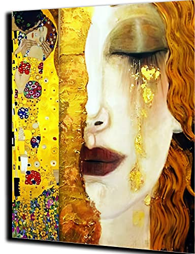 PAMMUQ Peinture par numéro Kits Adultes s Baiser aux larmes d'or de Gustav Klimt Famille décoration Murale Peinture Acrylique Jouets à peindre cadeaux -sans cadre
