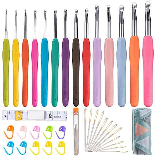 Noa Home Deco Set de gancho de 38 piezas, mango de goma antideslizante, mango ergonómico, apto para principiantes, regalo para mujer