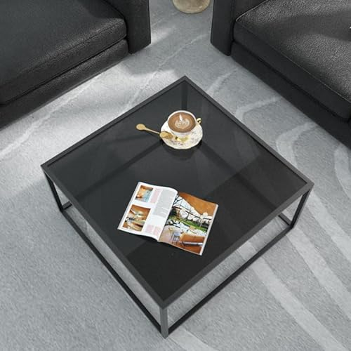 SAYGOER Couchtisch aus schwarzem Glas, klein, modern, 67,8 cm, quadratisch, Tischplatte aus gehärtetem Glas, Akzenttisch für Wohnzimmer, Heimbüro, mit schwarzem Metallrahmen, einfache Montage