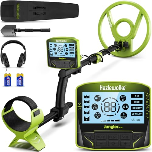 Hazlewolke Metalldetektor Profi für Erwachsene (Anfänger) mit Pinpoint Modus, 5 Modi, 10'' wasserdichte Spule, LCD-Anzeige