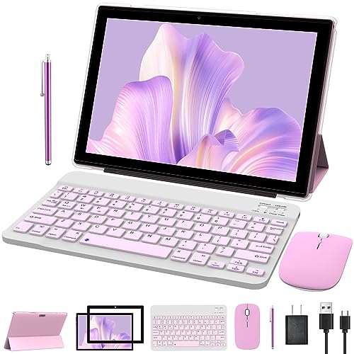 NOVOJOY Tablet 2 in 1 10 pollici Android 14 OS Tableta, Tablet con tastiera, mouse, custodia, stilo, 64GB ROM+8GB RAM, 2MP+8MP Dual Camera, processore Quad Core, batteria 6000mAh, scheda FHD da 10.1