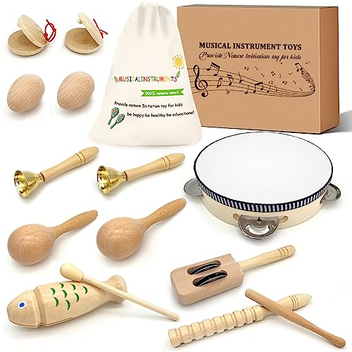 Jpnew Musikinstrumente Set für Kinder Musik Kinderspielzeug Holz Percussion Set mit Aufbewahrungstasche Holzspielzeug Babyspielzeug für Mädchen und Jungen