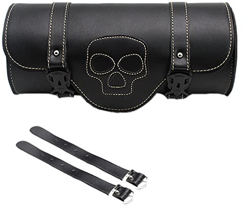 Riloer 1x PU Leather Motorcycle Handlebar Tool Bag, Waterproof & Adjustable Buckles Design for Most Motorcycles, Bikes, Black