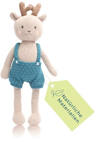 Kuscheltier Reh, Reh-Kuscheltier groß, 40 cm, Bio-Baumwolle, Oeko, Baby Kuscheltier xxl, Baby Stofftier, Schlenker Kuscheltier, Gestrickte Kuscheltiere, Baby Kuscheltier ab 0 Monate, Stoffpuppe Junge
