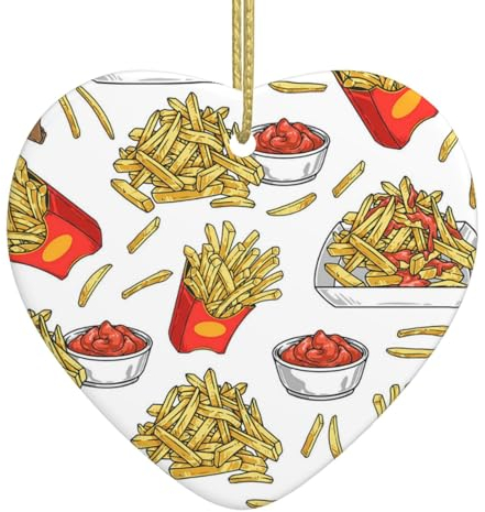Weihnachtsbaumschmuck in Herzform, Keramik, zum Aufhängen, für gebratene Pommes Frites, Kartoffeln, Weihnachtsschmuck für festliche Party, Neujahr