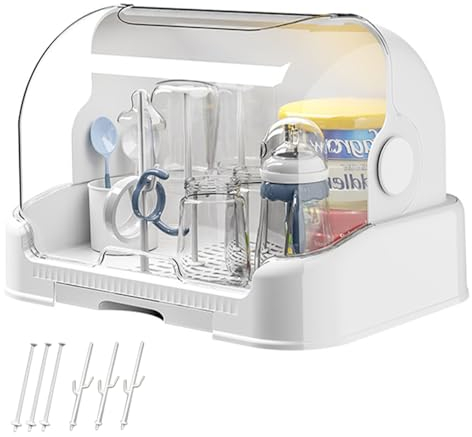 Babyflaschen-Aufbewahrung Großer Babyflaschen-Organizer Mit Abdeckung Und Abnehmbarer Abflussschale Staubdicht Tragbar Babyflaschen-Wäscheständer Babyflaschen-Aufbewahrungs-Organizer Flaschenregal