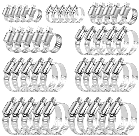 moinkerin Collier de Serrage 45 Pièces 6-51mm Collier de Serrage Métallique Collier de Serrage Inox pour la Plomberie, l'Automobile et les Applications Mécaniques