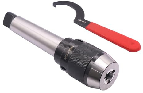 BestParts 1/32 - 1/2(1mm - 13mm) Keyless Drill Chuck MT4-APU13 with Morse Taper MT4 Integral Shank and 1pc APU13 Spanner Wrench for Lathe Milling Drilling Machine