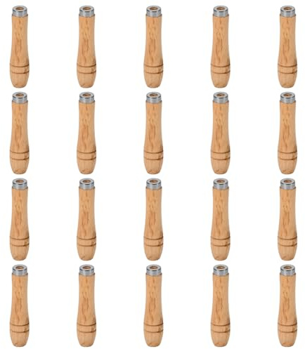 TopHomer 20 Pieces Wooden File Handle, Safety File Handle with Metal Safety Rings, File Cutting Tool Handle, Durable Replacement File Cutting Handle for Woodworking Carpenter (90mm)