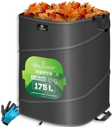 KESSER® Pop-Up-Gartensack 175L Laubsack Gartenabfallsack inkl. Handschuhe | Selbststehend mit Griffen Stabil Robust & Faltbar | Laubsäcke Rasenschnitt Gartensäcke für Gartenabfälle Grünschnitt