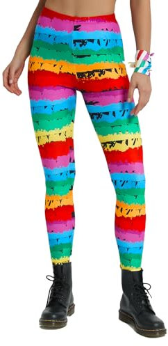 sissycos Damen 80er Neon Leggings Pants, Yoga Druck Print Bequem Fauen Laufhosen(Inklusive Stolz Pinselstriche,L)