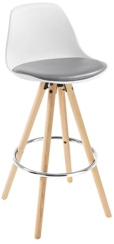 WOLTU Barhocker, mit Lehne, Kunstleder+Holz, Grau+Weiß