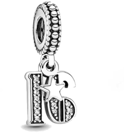 GHMIOU Zahlen Charm Anhänger aus 925er Sterlingsilber,Charms für Armbänder und Halsketten, Weihnachten, Geburtstag, Geschenke für Frauen, Silber, Zirkonia (Glückszahl 16)