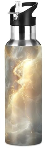 Wzzzsun Cristal Mineral De Mármol De Moda Botella de Agua Deportes con Pajita, Botellas Termica Acero Inoxidable 600ML Sin BPA para Niños Deportiva Gimnasio Ciclismo Escuela